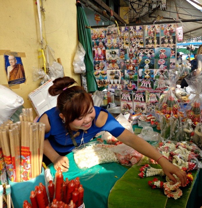puesto en un mercado de Bangkok tailandesa mercado